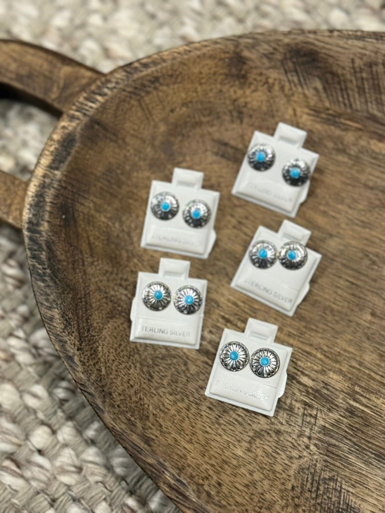 Floral Stamped Sterling Silver Turquoise Earrings