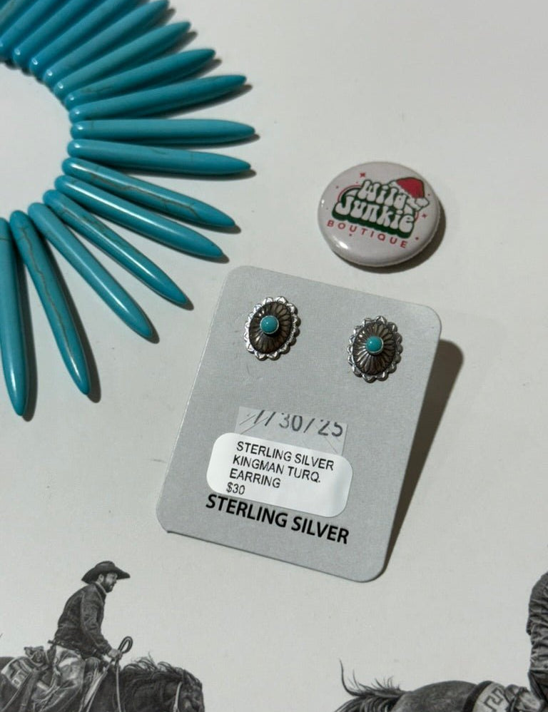 Floral Stamped Sterling Silver Turquoise Earrings