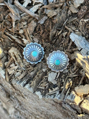 Floral Stamped Sterling Silver Turquoise Earrings