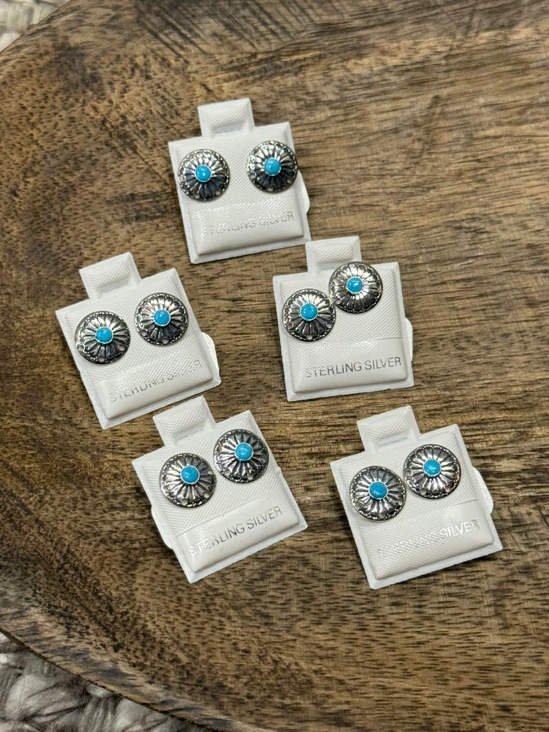 Floral Stamped Sterling Silver Turquoise Earrings