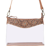 Floral Tooled Leather Clear Crossbody Bag