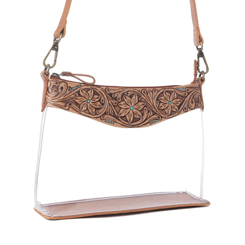 Floral Tooled Leather Clear Crossbody Bag