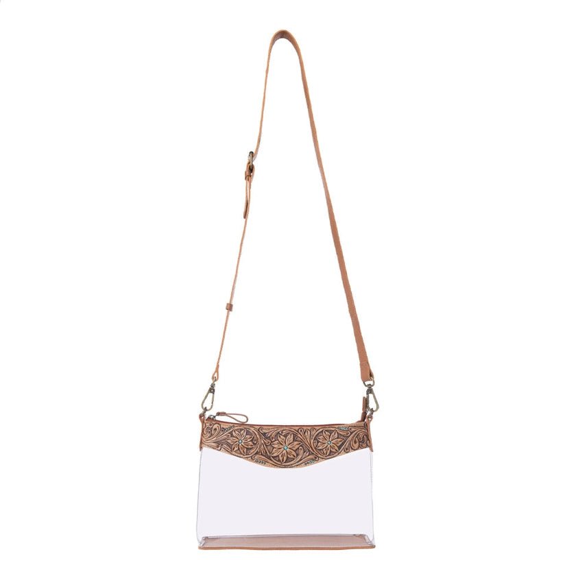 Floral Tooled Leather Clear Crossbody Bag