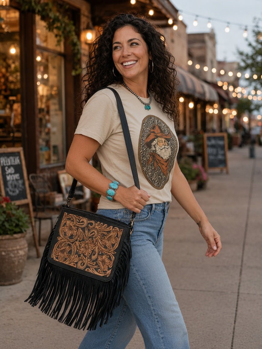 Floral Tooled Leather Crossbody Bag