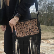 Floral Tooled Leather Crossbody Bag