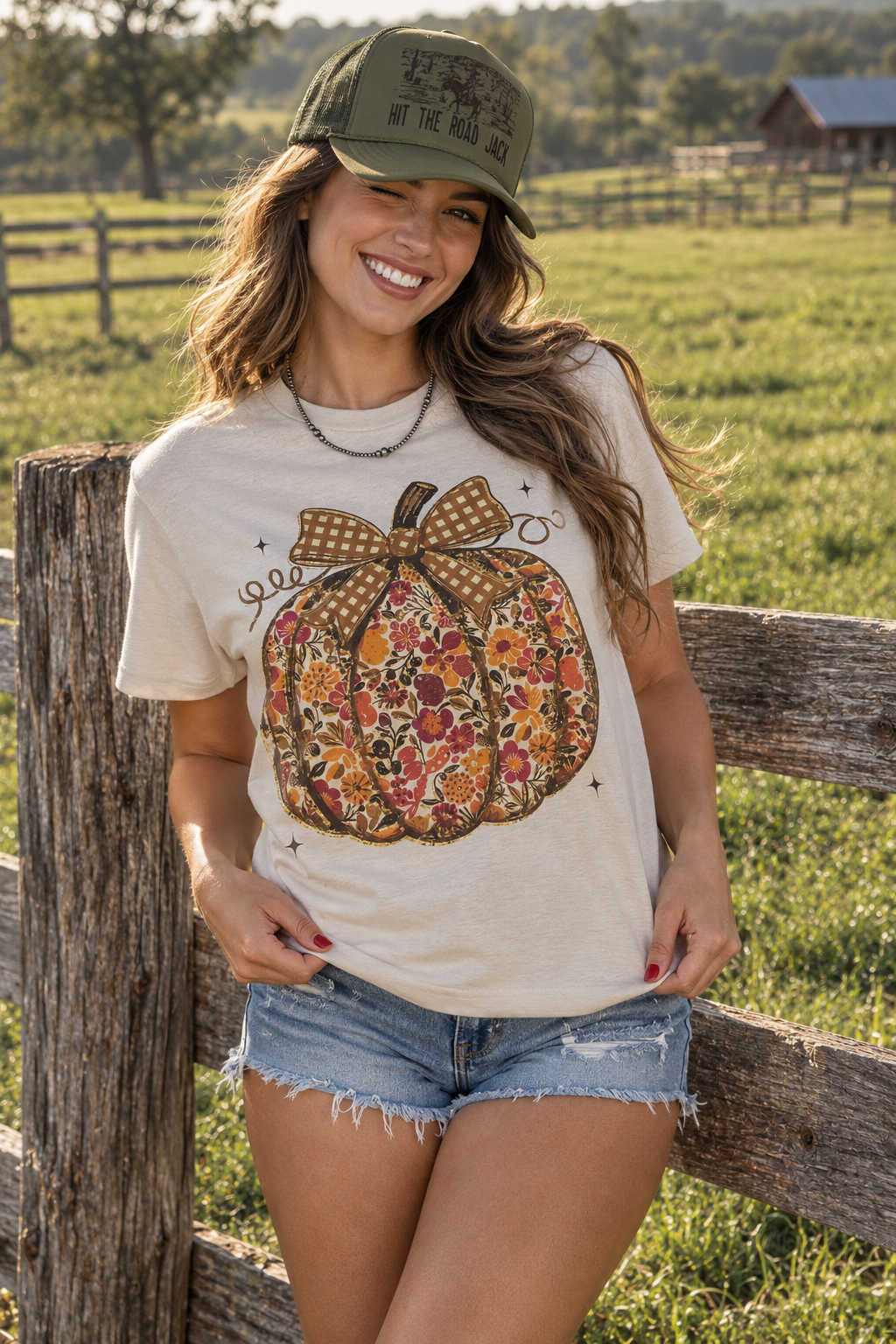 Floral Bow Pumpkin Graphic TeeCementS