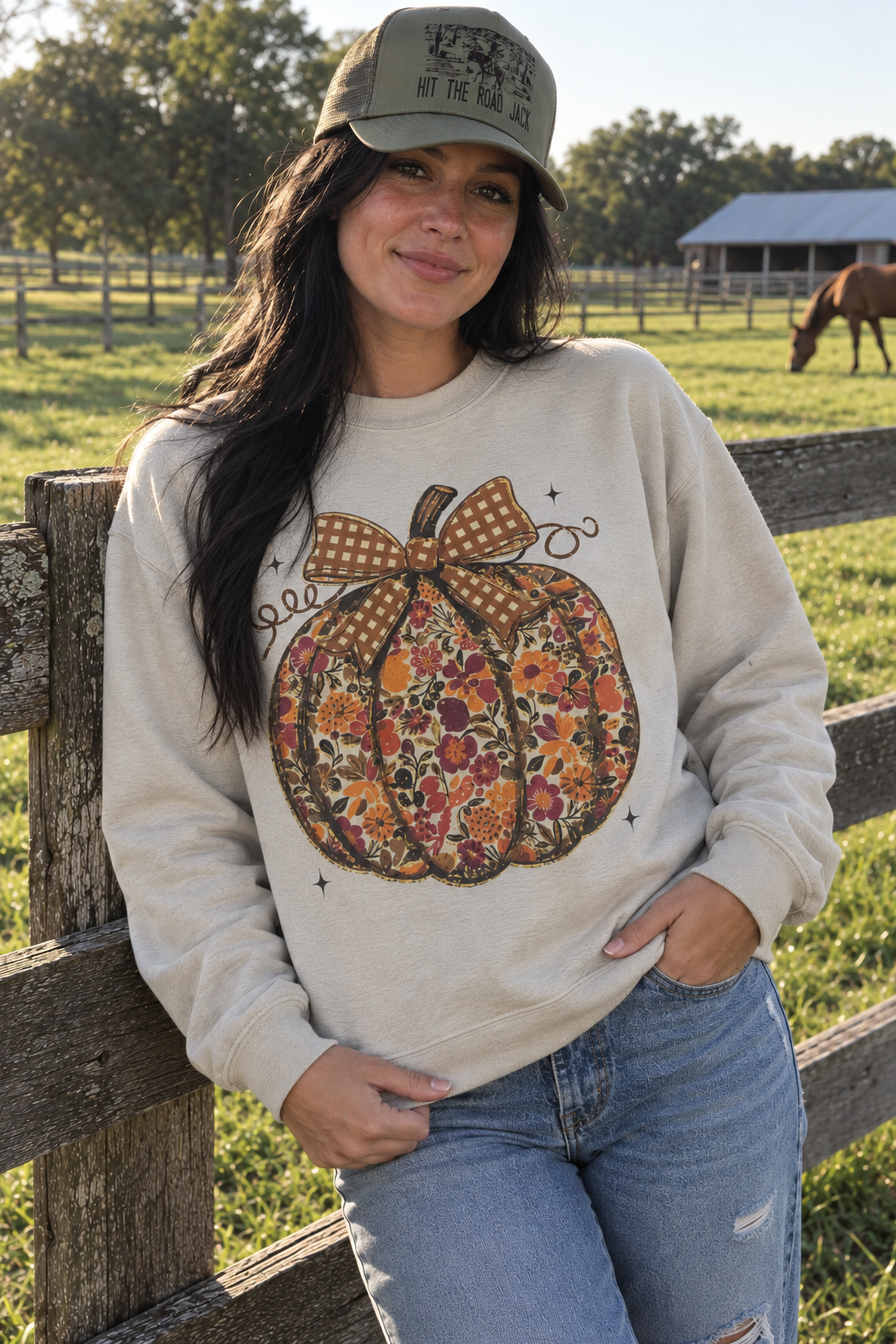 Floral Bow Pumpkin Graphic SweatshirtSandS