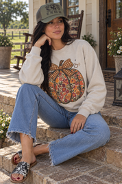 Floral Bow Pumpkin Graphic SweatshirtSandS