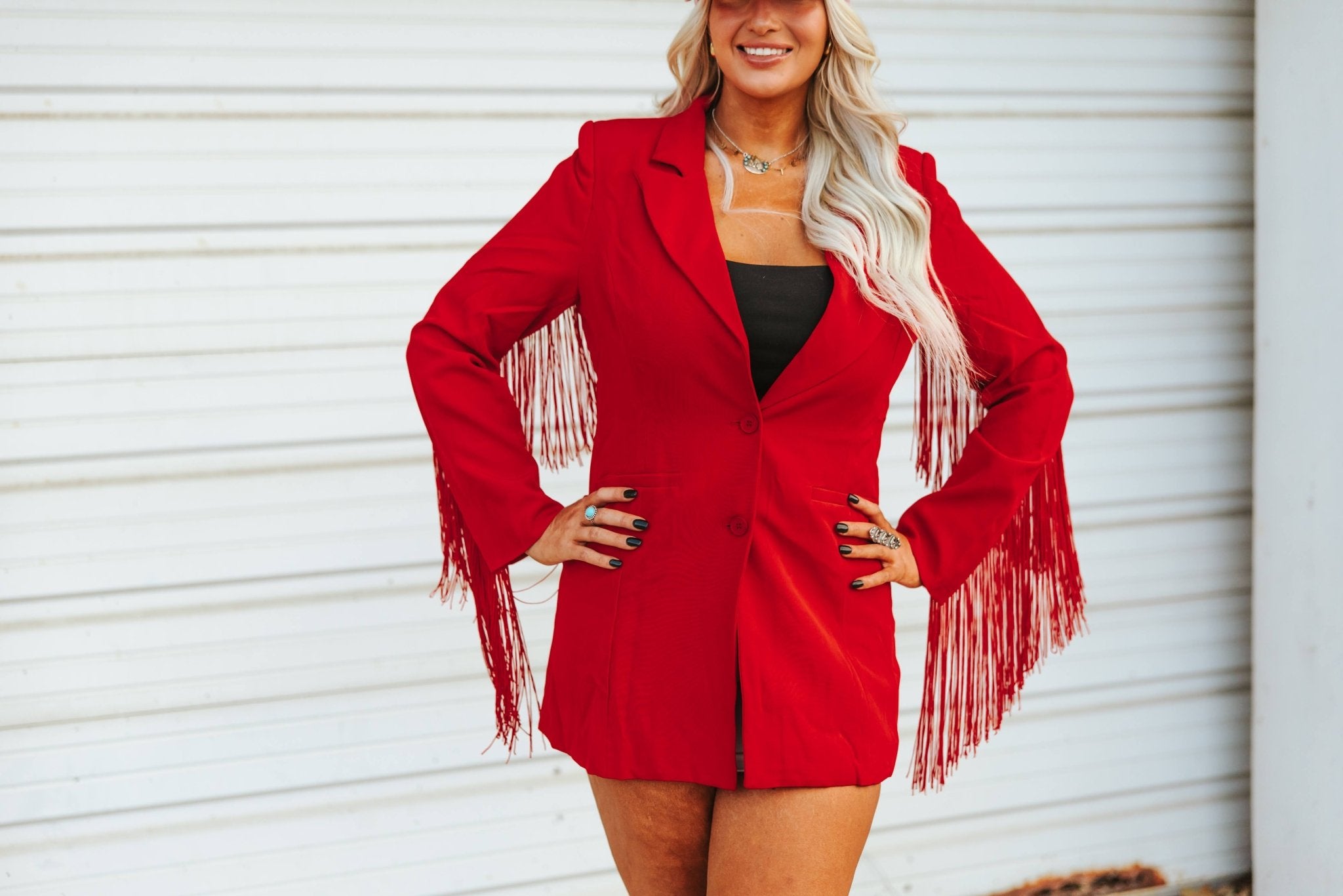 Fringe Rodeo Blazer Dress - RedS