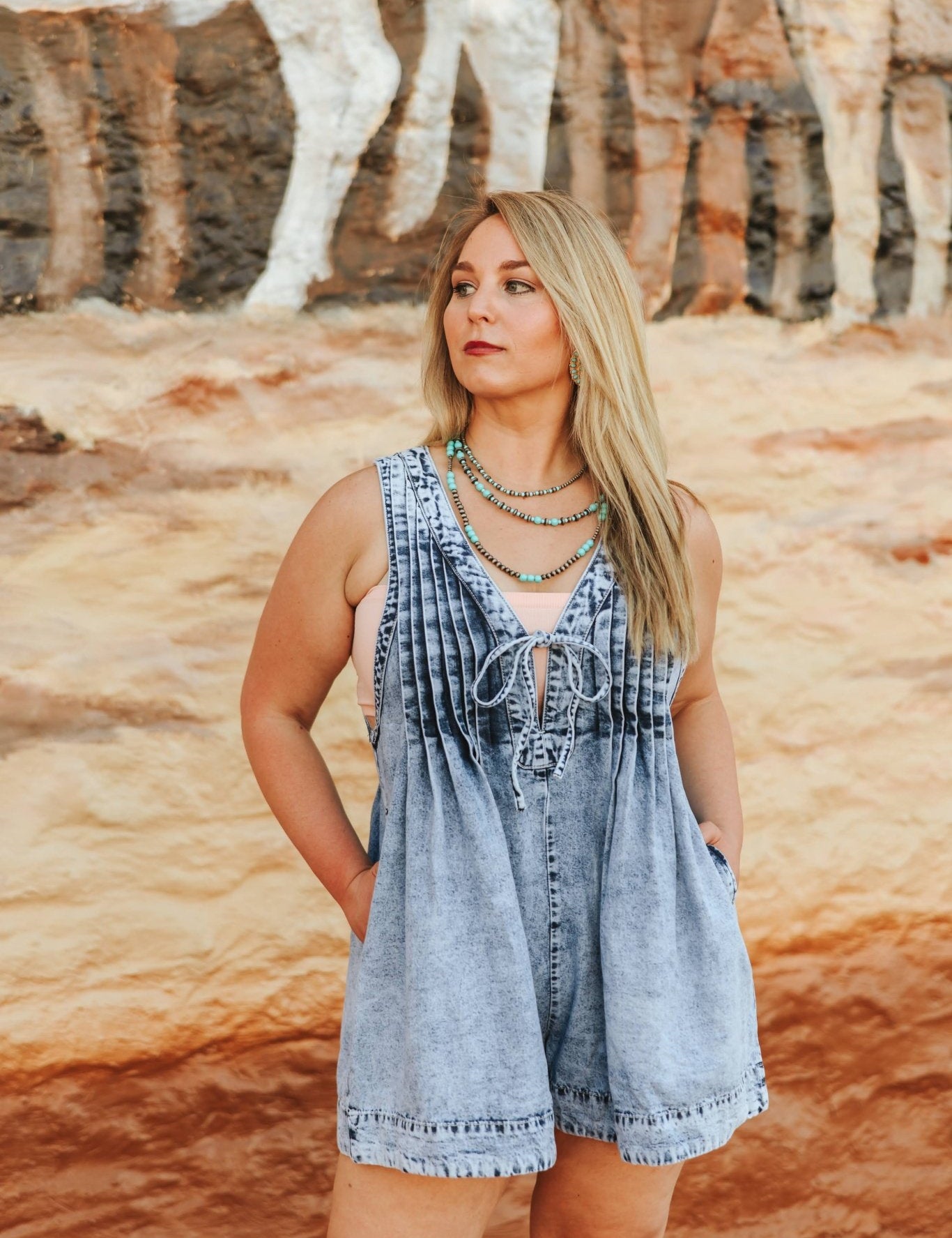 Front Ribbon Tie Denim RomperS