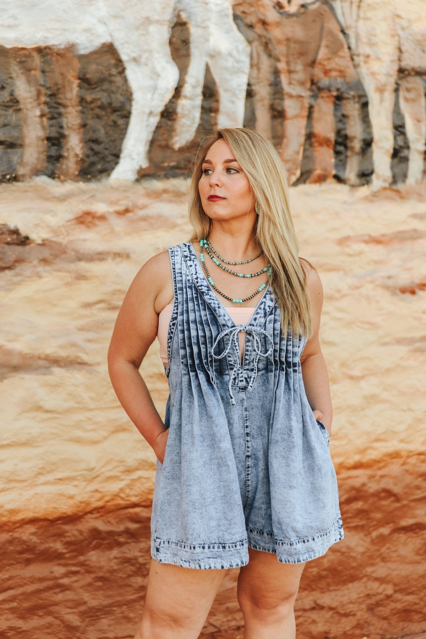 Front Ribbon Tie Denim RomperS