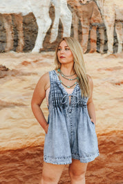 Front Ribbon Tie Denim RomperS