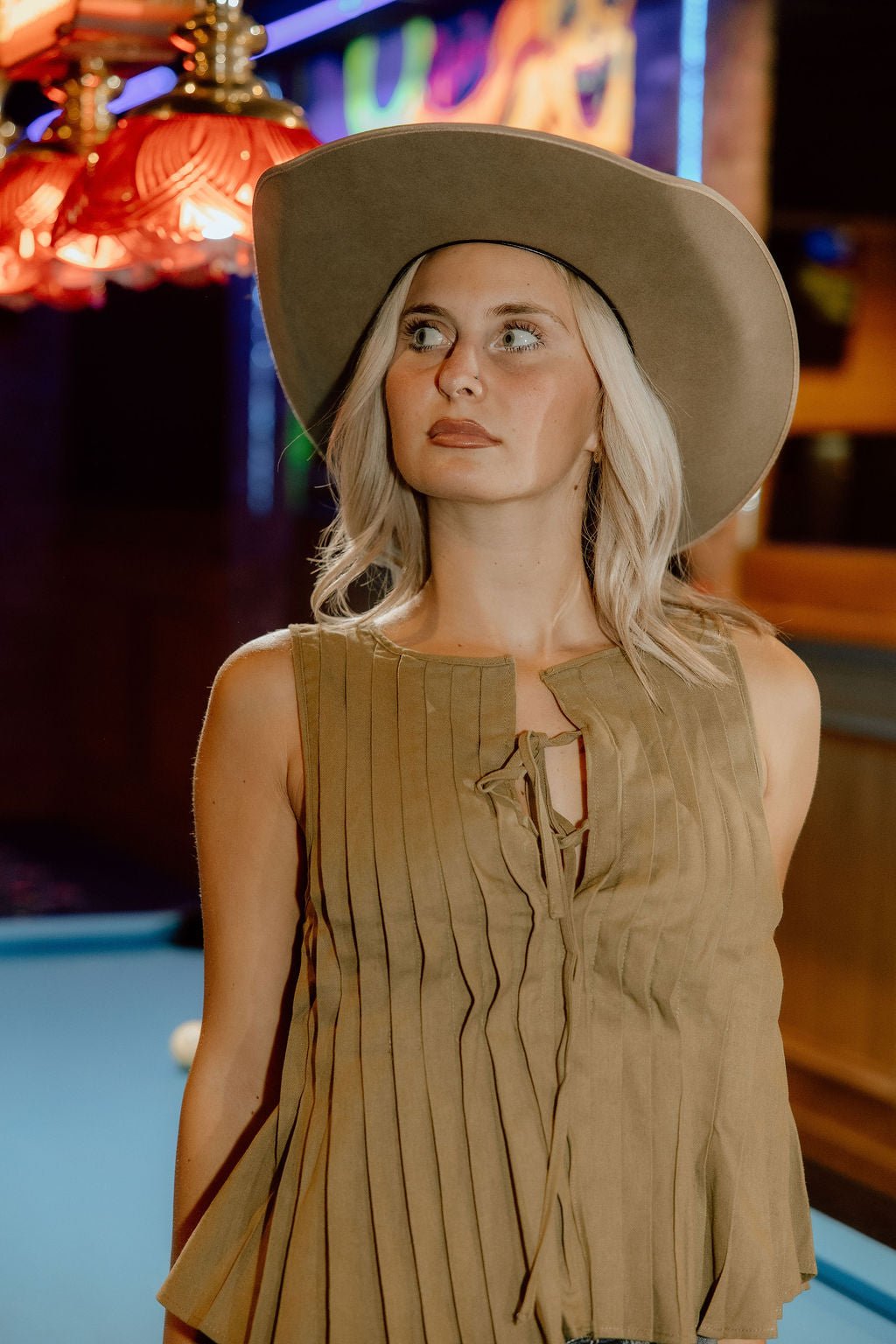 Front Tie Pleated TopS