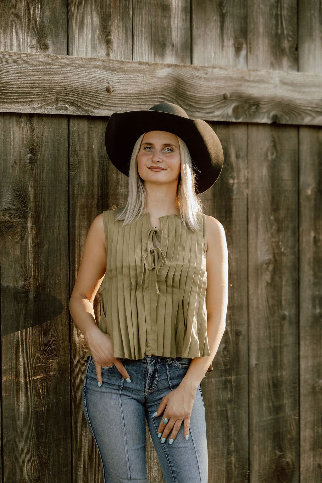 Front Tie Pleated TopS