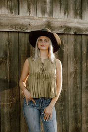 Front Tie Pleated TopS