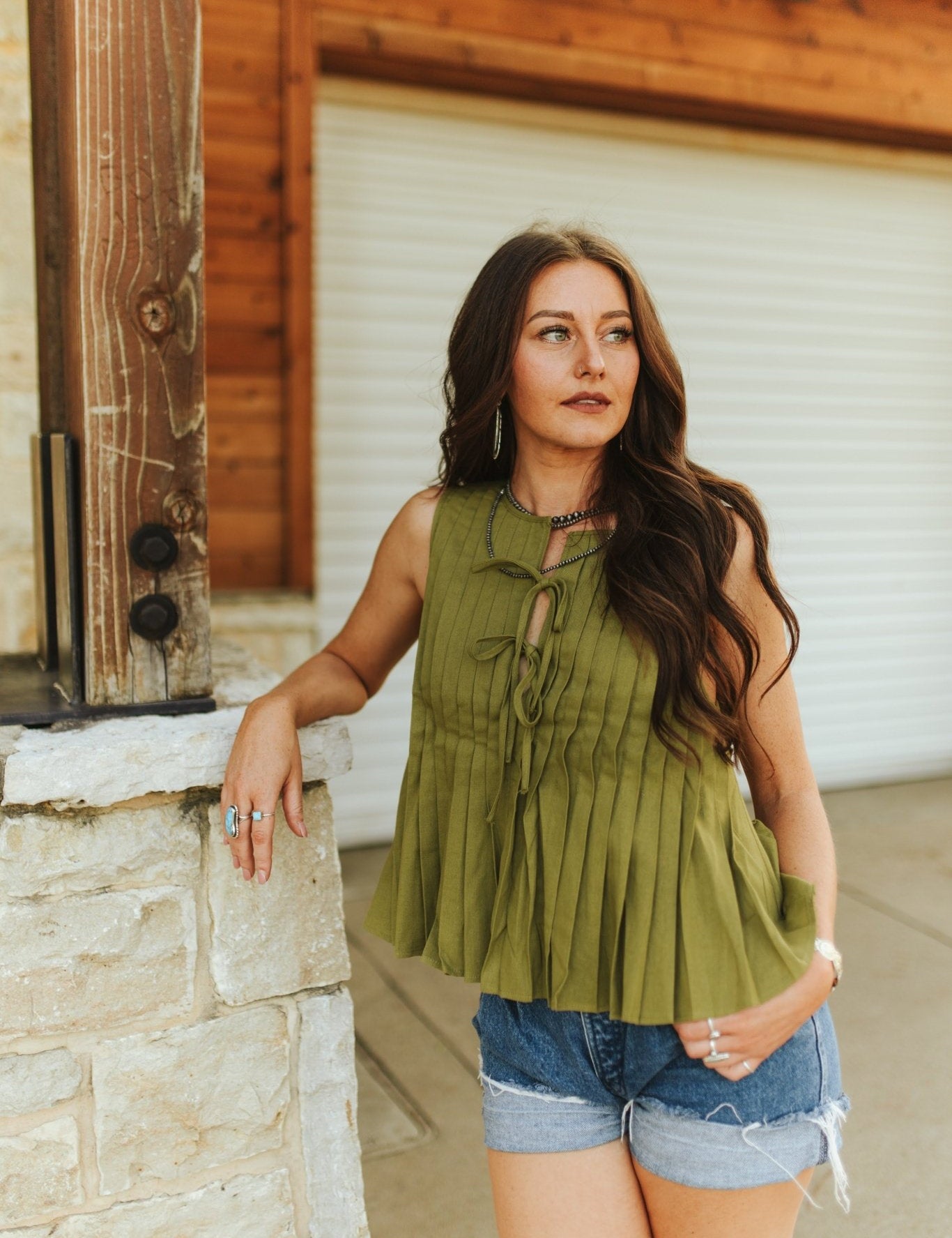 Front Tie Pleated TopS