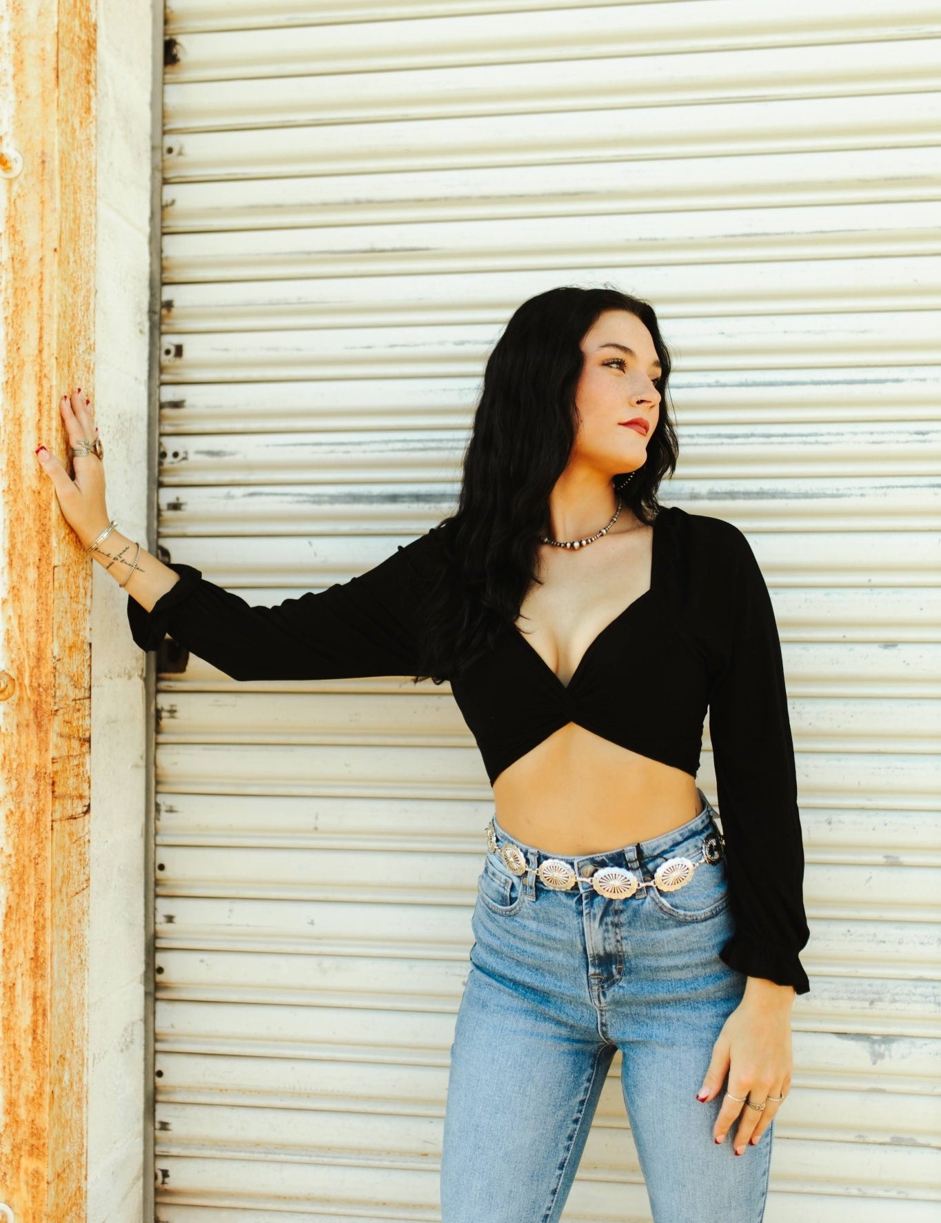 Front Twist Long Sleeve Crop TopS