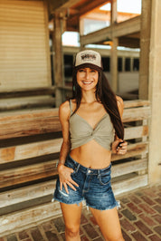 Front Twist Ribbed Cami Top - SageGreenS