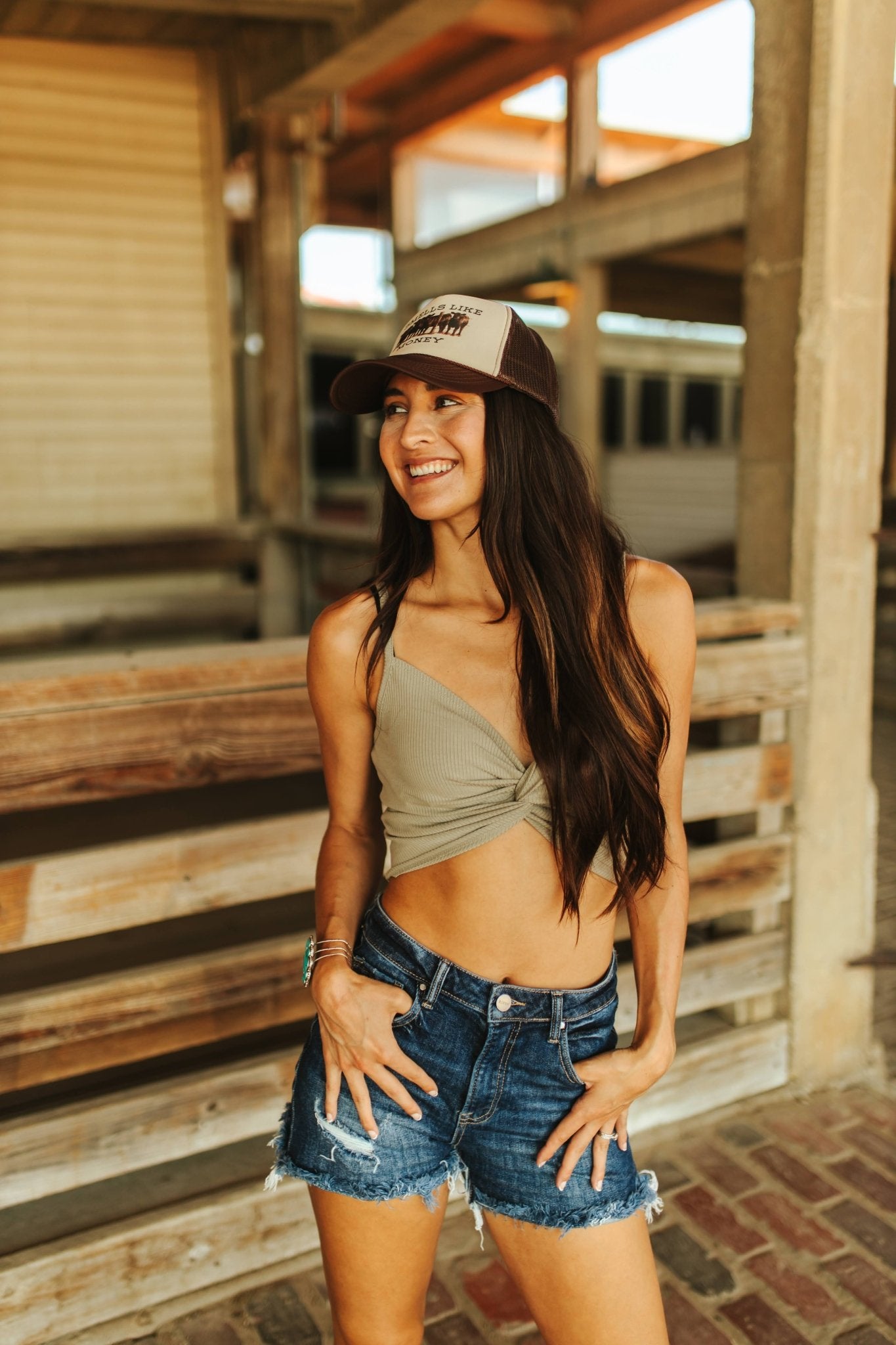 Front Twist Ribbed Cami Top - SageGreenS