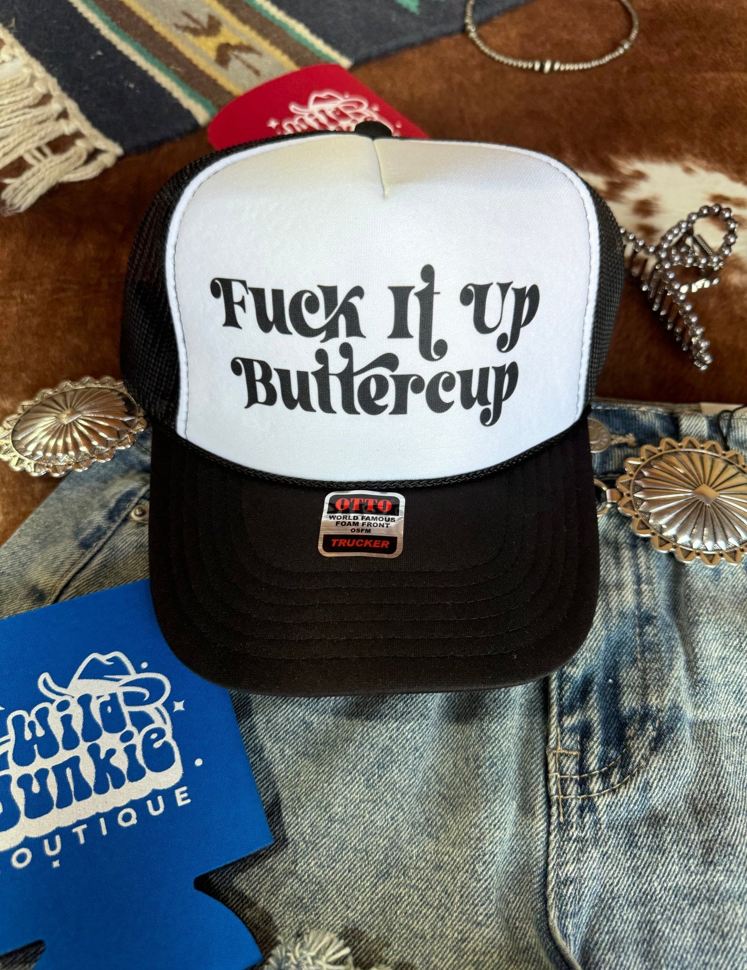 Fuck It Up Buttercup Trucker HatBlack & WhiteOS