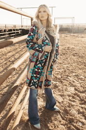 Fur Hooded Aztec Knit CoatS