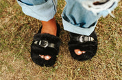 Fuzzy Buckle Slides - BlackS - 5/6