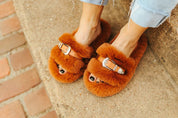 Fuzzy Buckle Slides - ChestnutS - 5/6