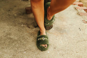 Fuzzy Buckle Slides - OliveS - 5/6