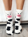 Fuzzy Cow Crew Grip SocksWhiteOS