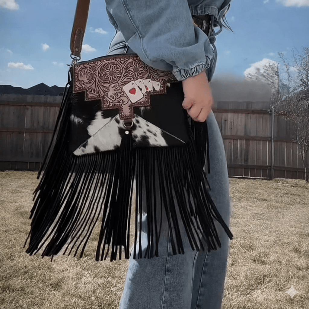 Gambler Cowhide Fringe Crossbody Bag