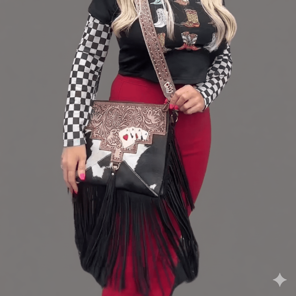 Gambler Cowhide Fringe Crossbody Bag