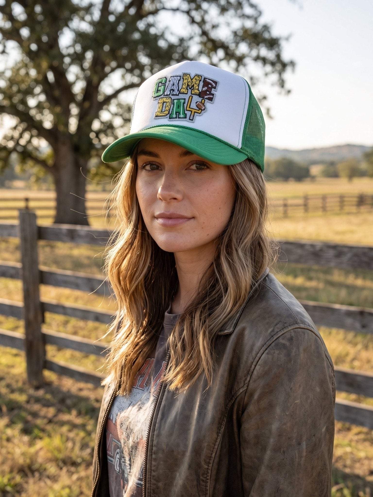 Gameday Patch Trucker HatGreen and White