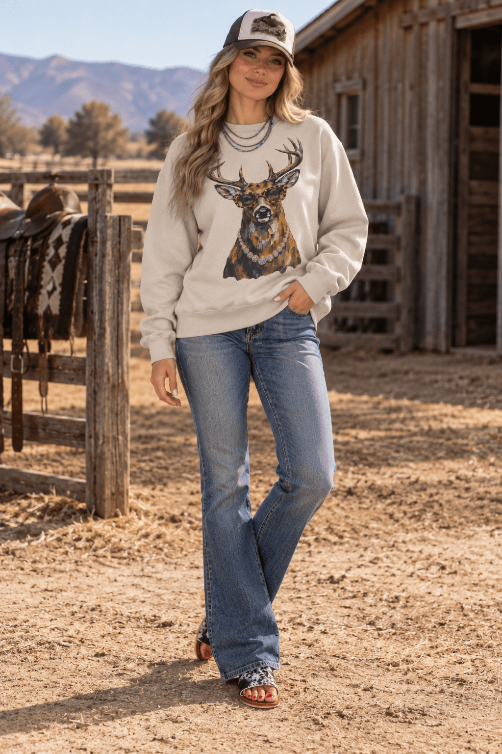 Glam Whitetail Deer Graphic SweatshirtSandS