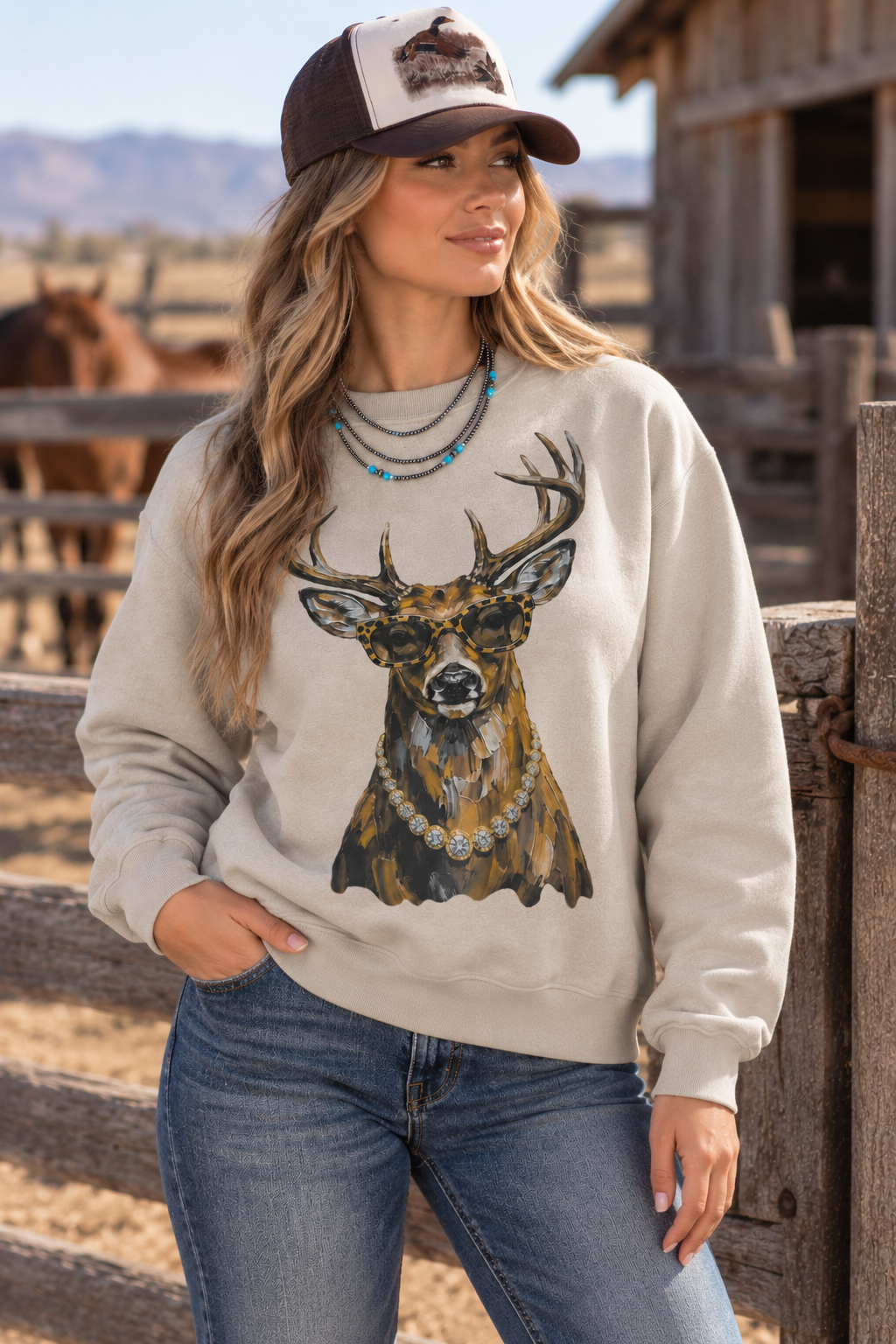 Glam Whitetail Deer Graphic SweatshirtSandS