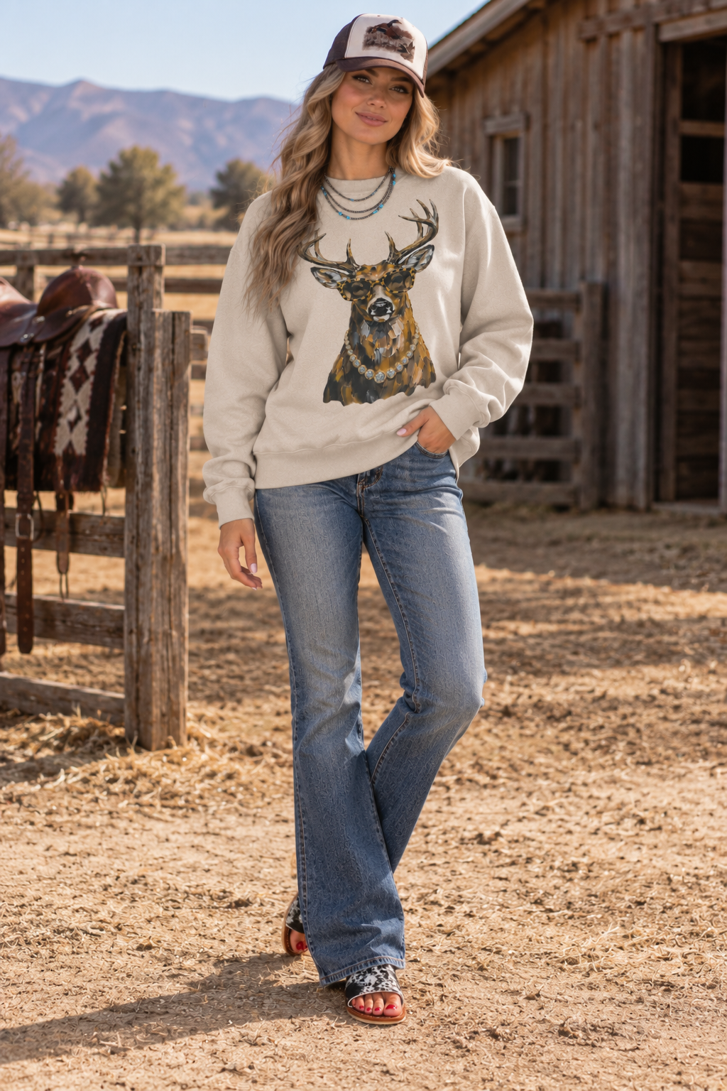 Glam Whitetail Deer Graphic SweatshirtSandS