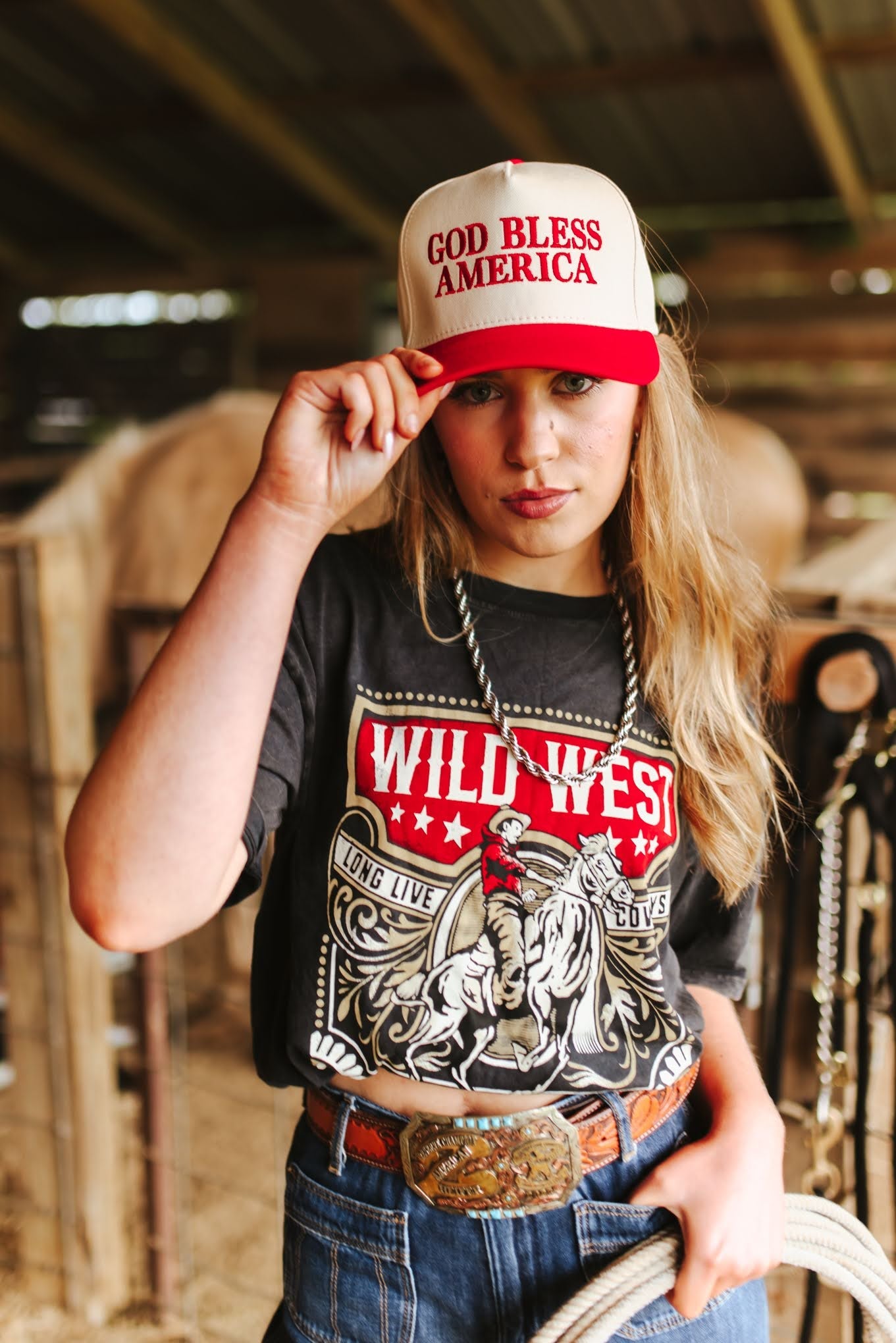 God Bless America Embroidered Red Trucker Hat
