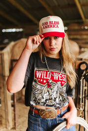 God Bless America Embroidered Red Trucker Hat