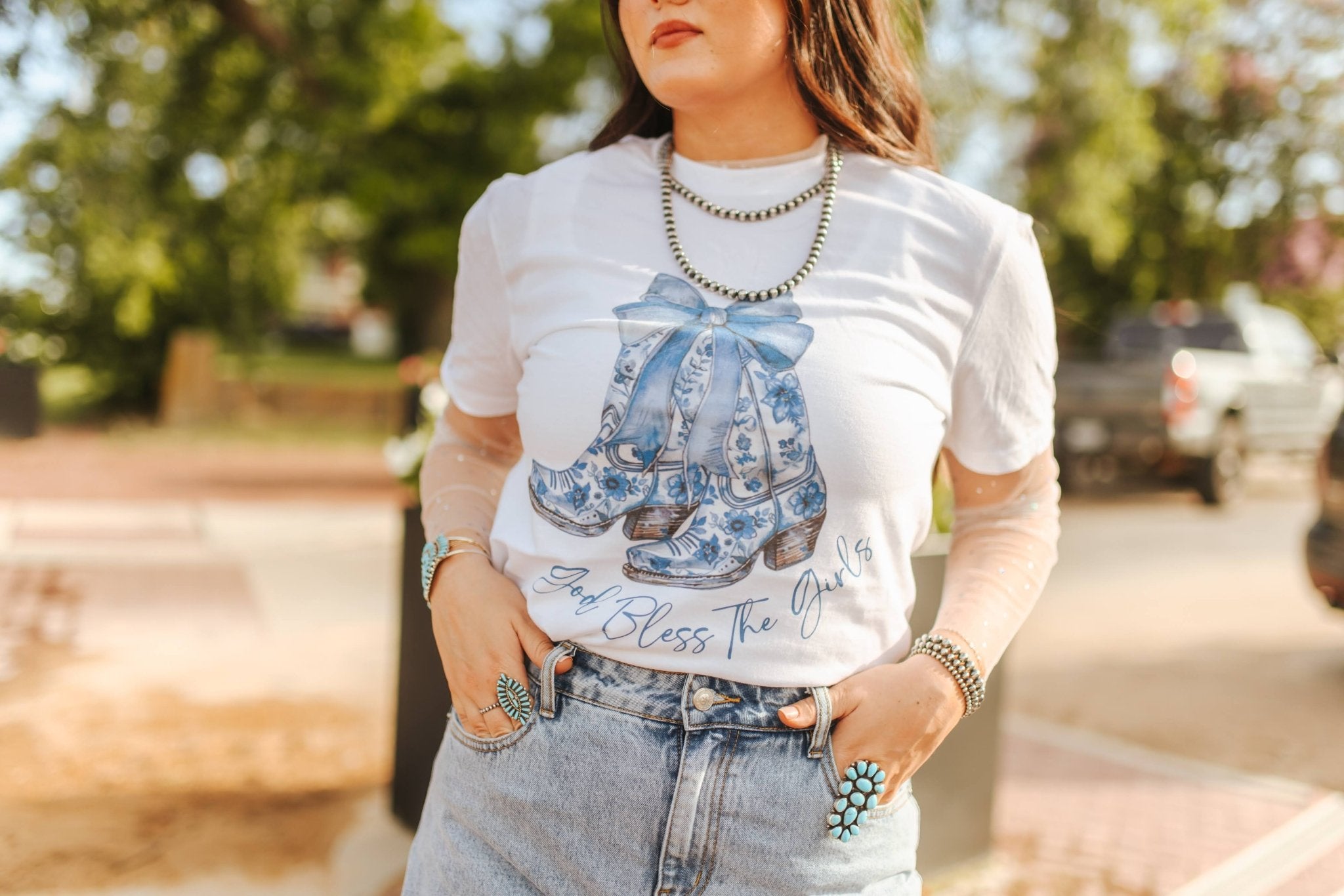God Bless The Girls Graphic TeeWhiteS
