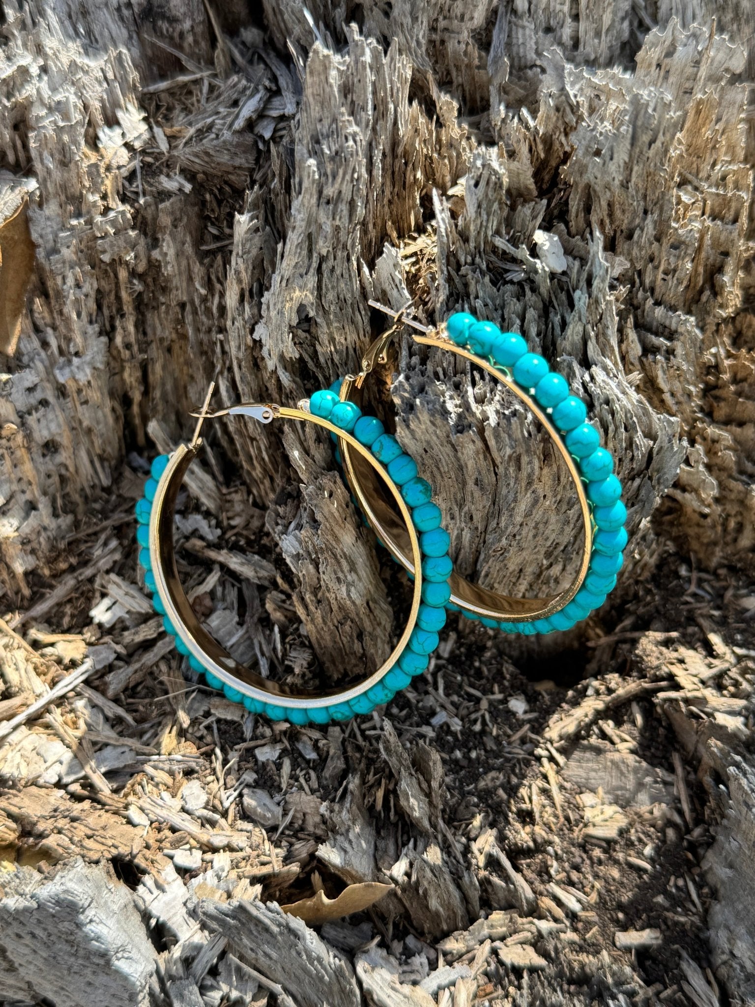 Gold and Turquoise Stone Hoop Earrings