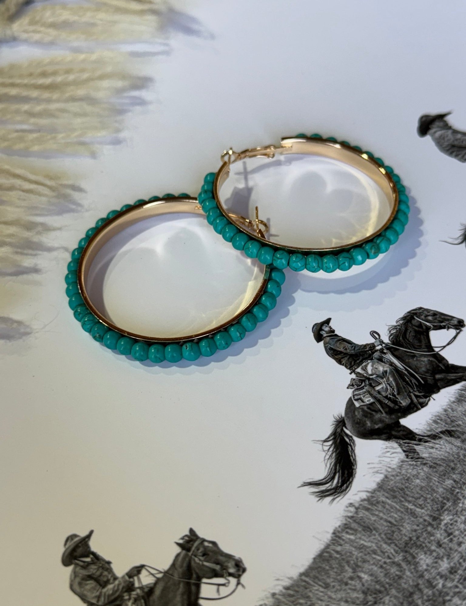 Gold and Turquoise Stone Hoop Earrings