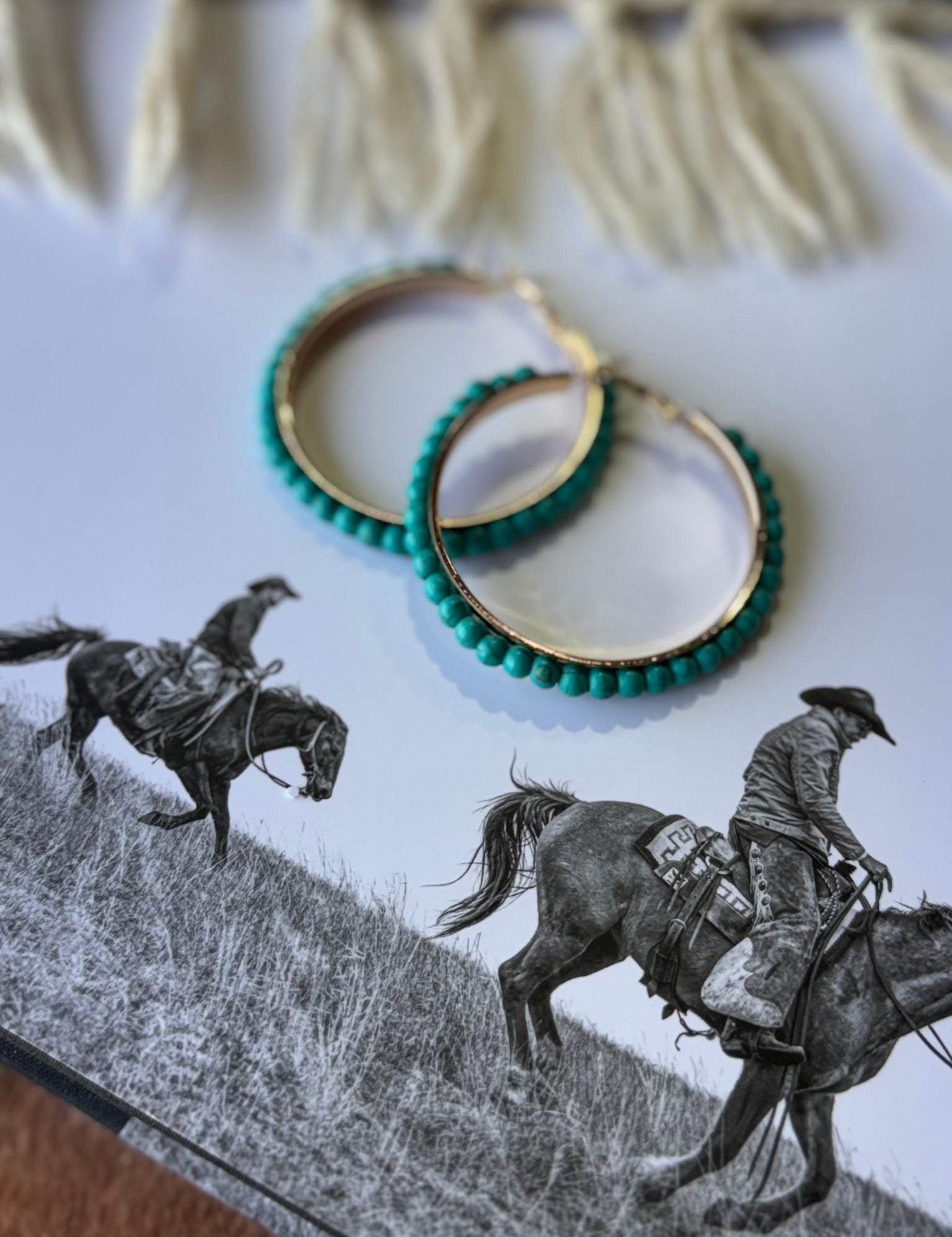 Gold and Turquoise Stone Hoop Earrings