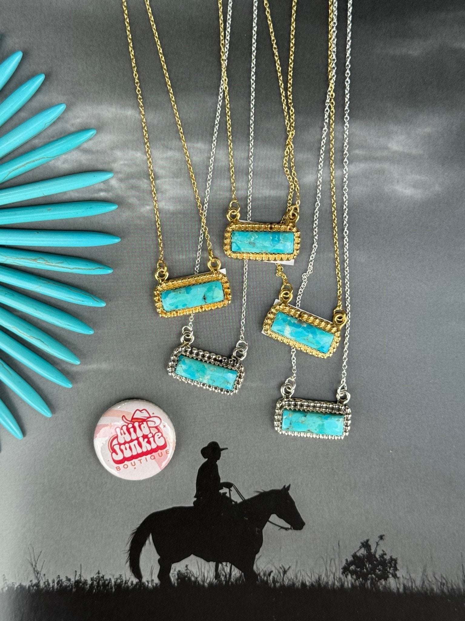 Gold Authentic Turquoise Bar Necklace