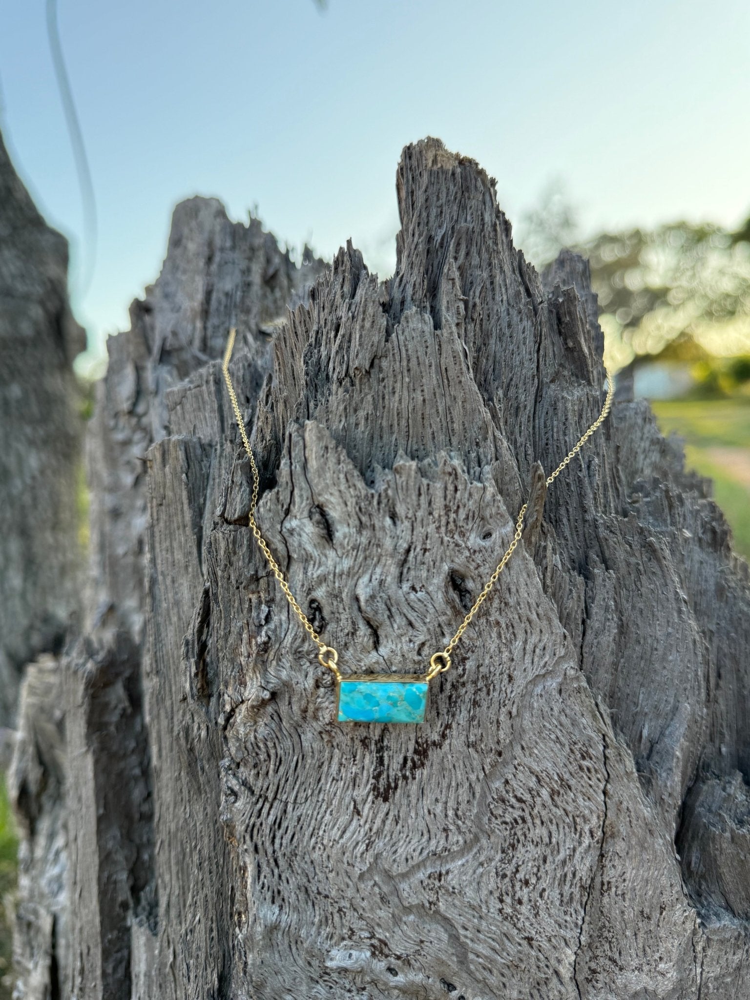 Gold Authentic Turquoise Bar Necklace