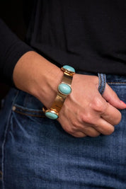 Gold Bangle with Turquoise Stones