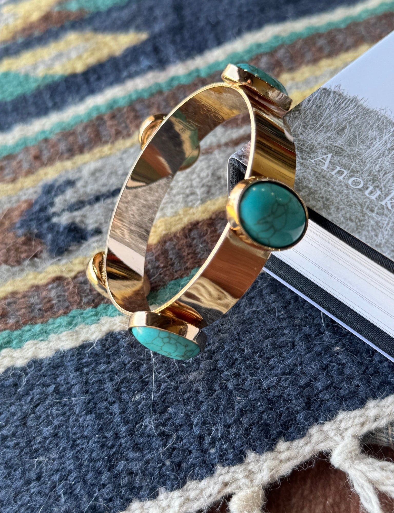 Gold Bangle with Turquoise Stones