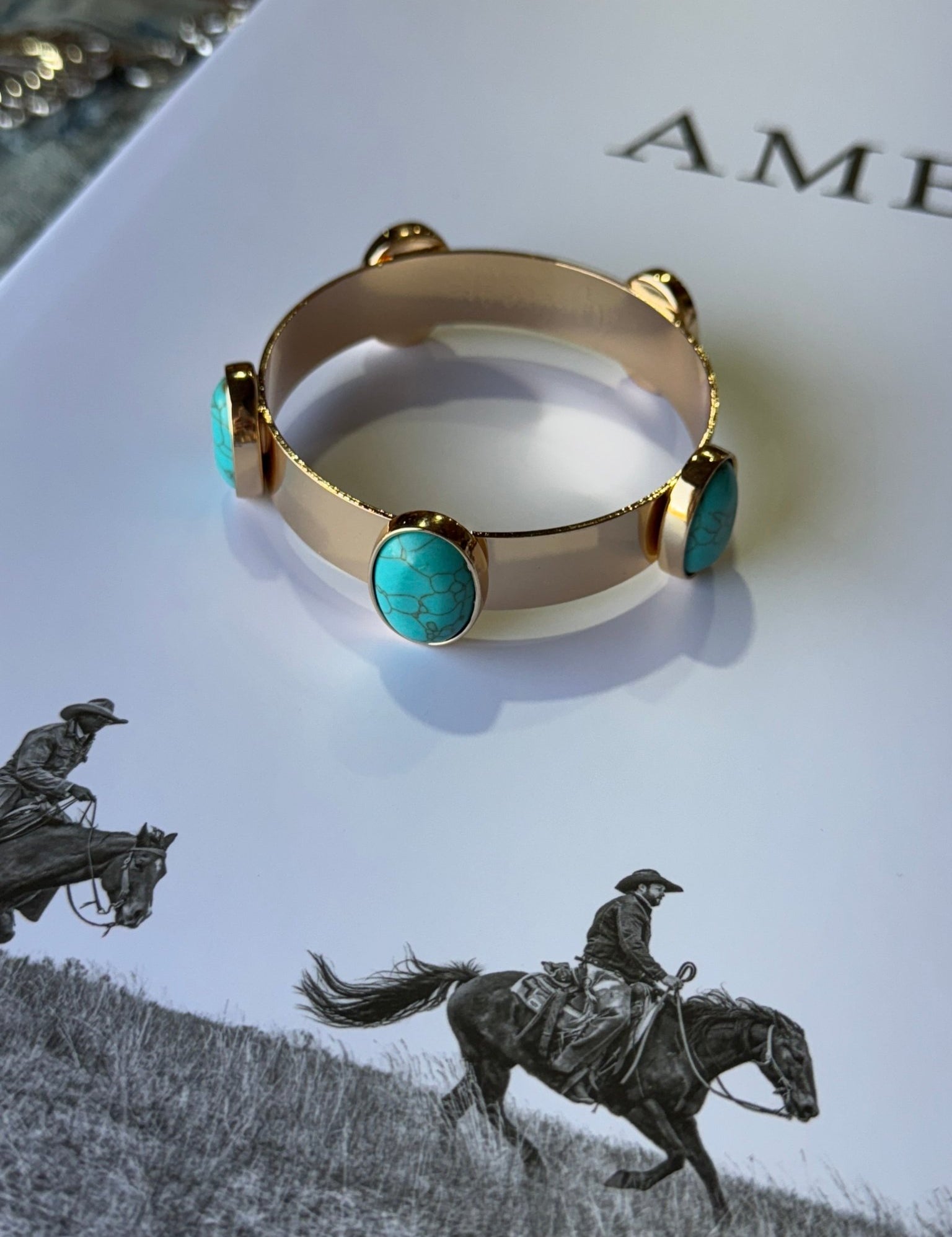 Gold Bangle with Turquoise Stones