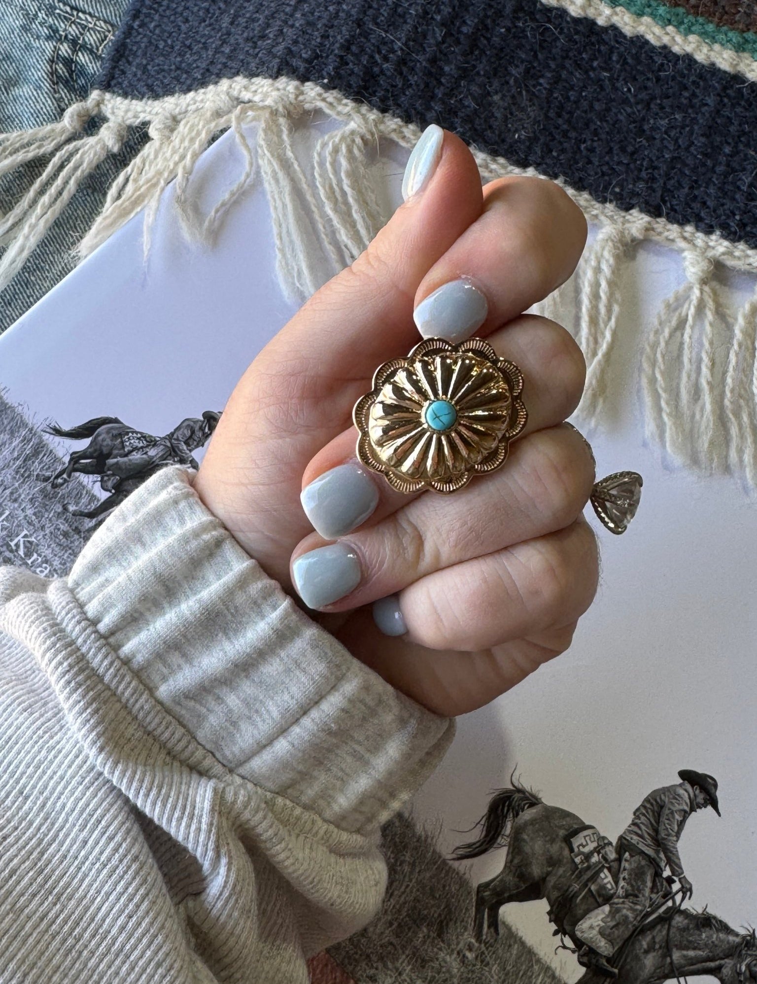 Gold Concho Turquoise Ring