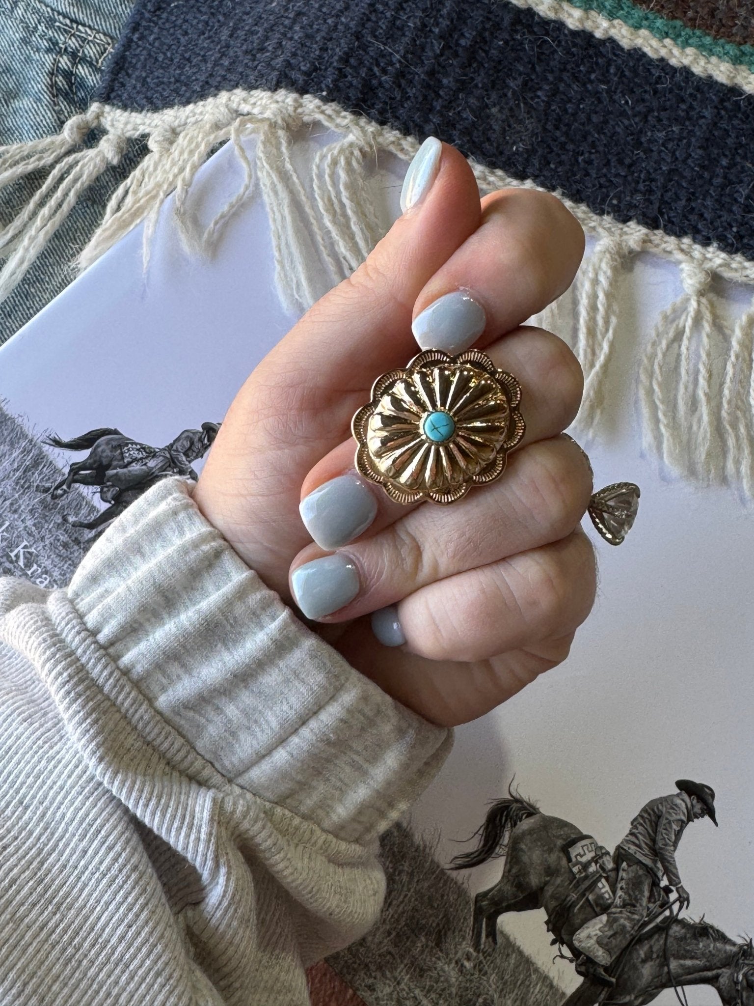 Gold Concho Turquoise Ring