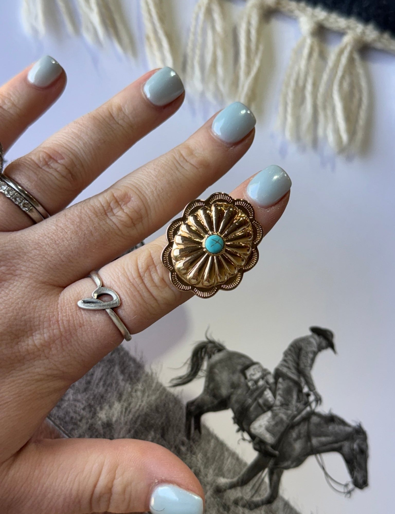 Gold Concho Turquoise Ring
