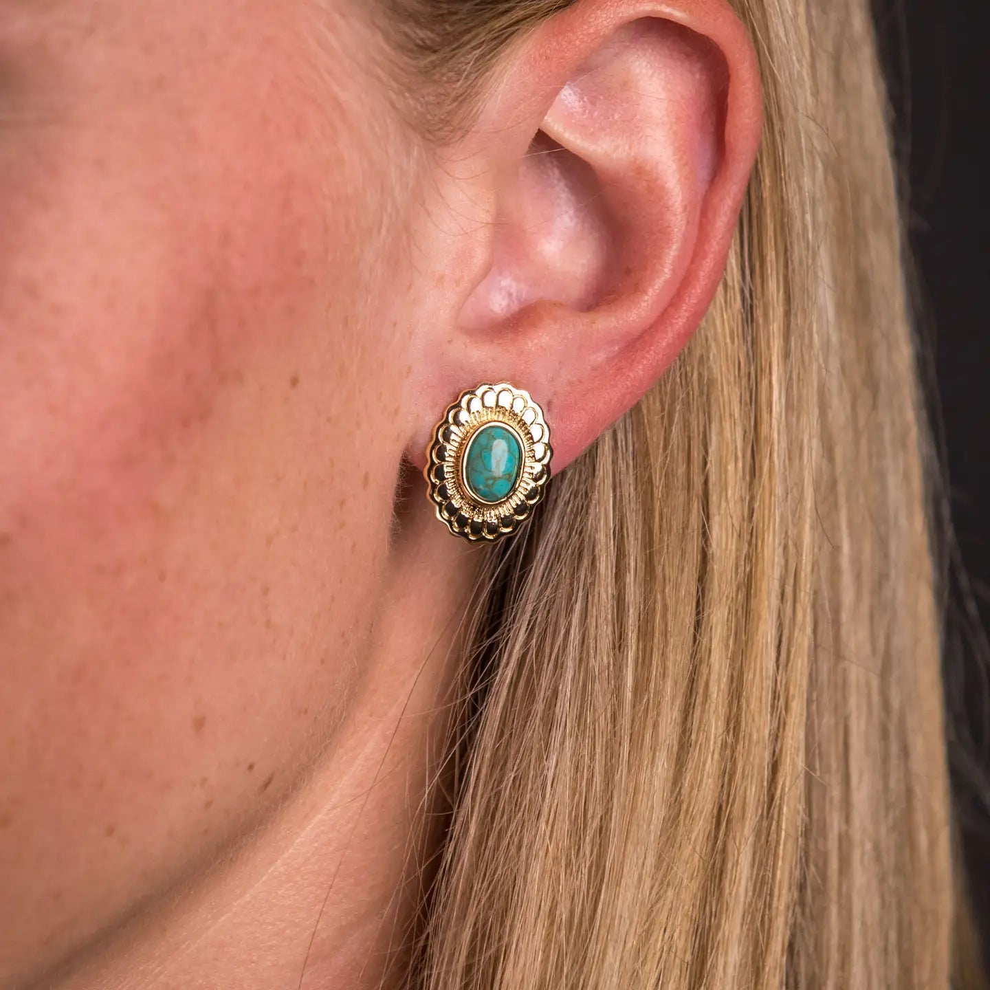 Gold Floral Concho Stud Earrings